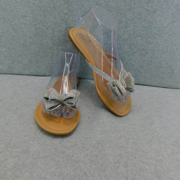 Women's Mabae Silver Embellished Bling Bow Flat Sandals - Size 7 - Picture 4 of 10